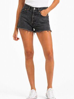 LEVI'S 501 Jean 2" Shorts Grey Black 28 Distressed Cut-Off Button Fly Festival